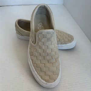 VANS Classic Slip On Embossed Check Shoes Suede Oatmeal Men’s 8 Women’s 9.5